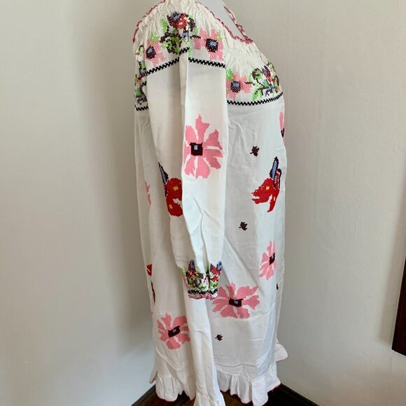 Blue Plate Couture VTG Embroidered Boho Western Cottage Dress Floral Milkmaid - Picture 7 of 10